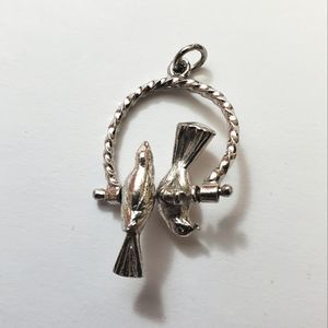 Lovebirds on a line - mechanical sterling silver charm pendant